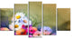 White Sunflower and Gerbera Flowers, Floral Canvas Art Print, 60"x32", 5 Panels