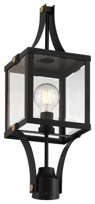 Raeburn 1-Light Outdoor Post Lantern, Matte Black and Weathered Brushed Brass