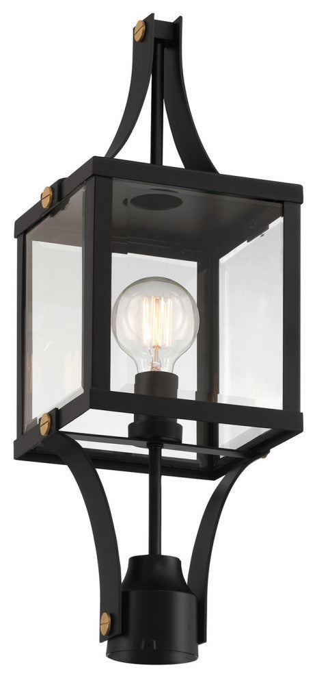Raeburn 1-Light Outdoor Post Lantern, Matte Black and Weathered Brushed Brass