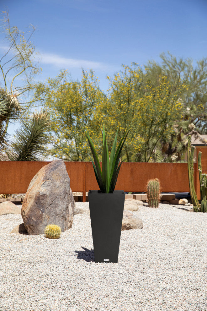 Midland Tall Square Planter, Black, 26'', 2 Pack