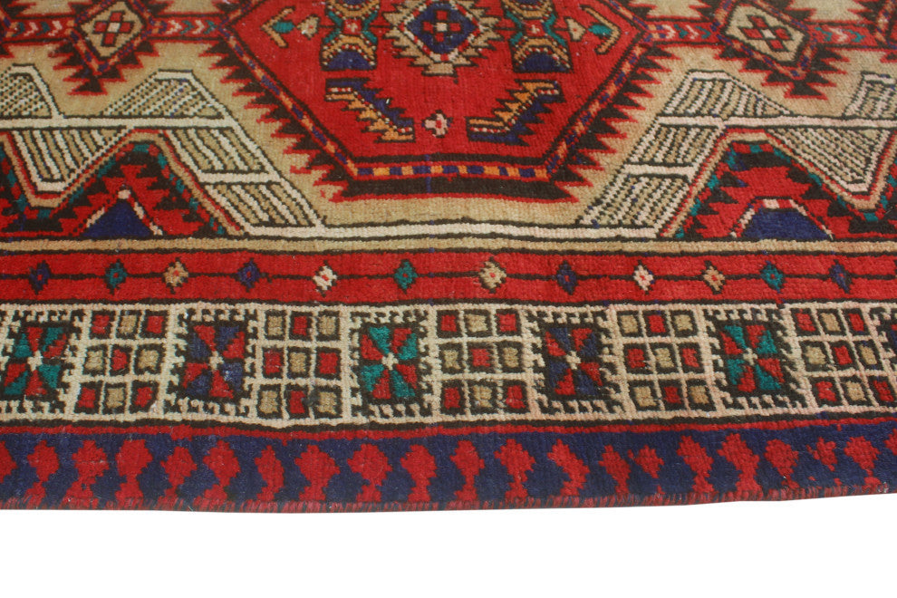 Fine Vintage Distressed Adika Red/Navy Runner, 3'3x9'9