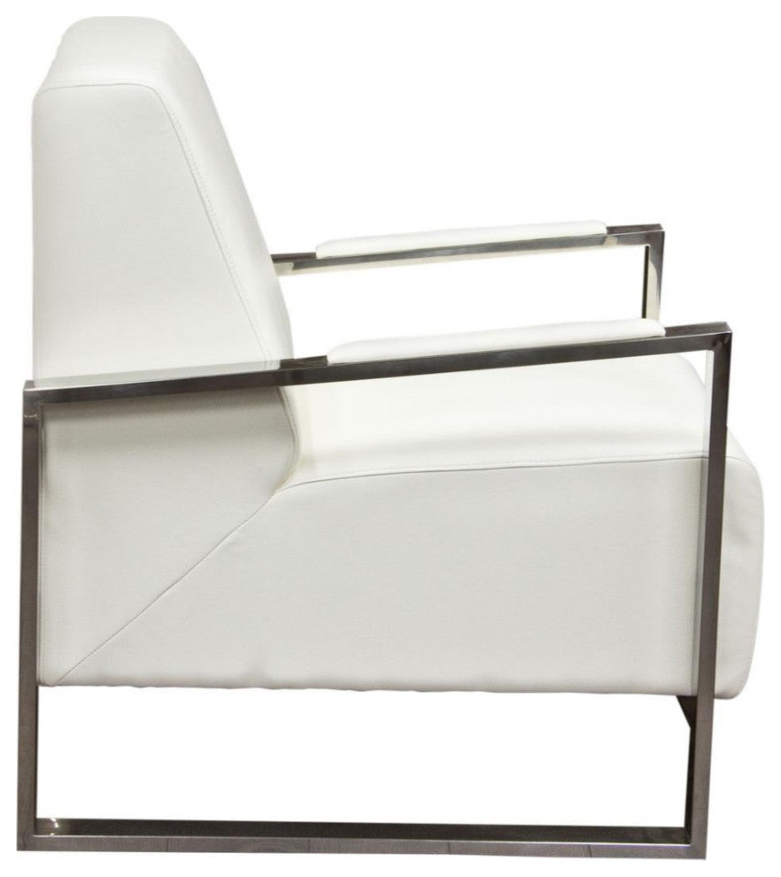 Benzara BM192111 Accent Chair With Stainless Steel Sled Support, White & Silver