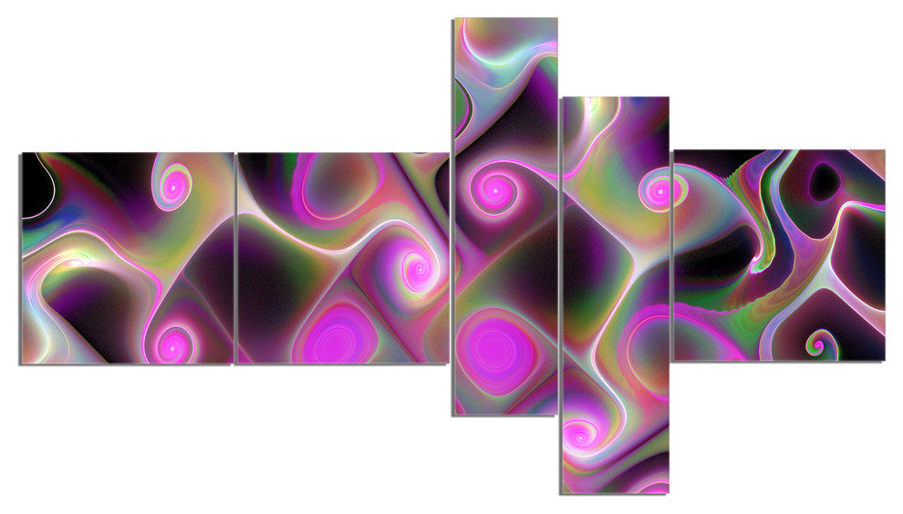 Pink Fractal Pattern with Swirls, Abstract Wall Art Canvas, 60"x32", 5 panels