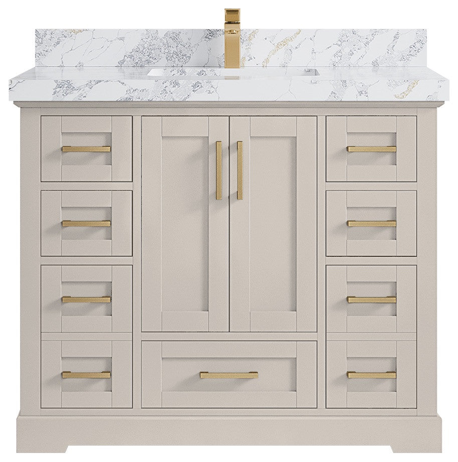 Boston 42" Single Sink Bath Vanity in Fine Grain 2" Calacatta Poanazzo