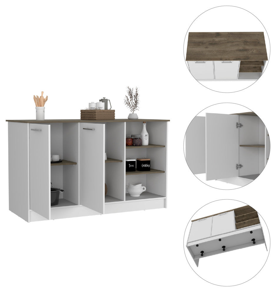 DEPOT E-SHOP Mars Kitchen Island, White/Dark Brown