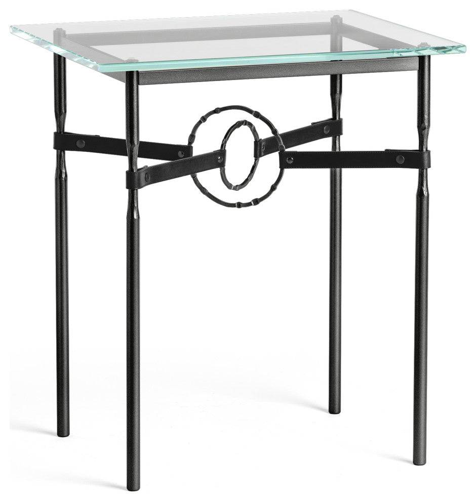 Equus Side Table, Black Finish, Black Accents, Black Leather Strap