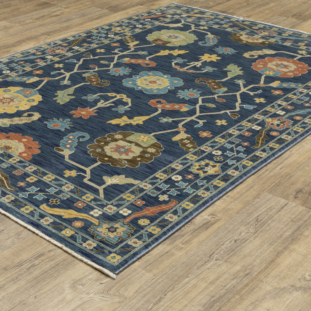 Fabienne Floral Border Indoor Blue/Gold Area Rug, Blue, 7'10"x10'10"