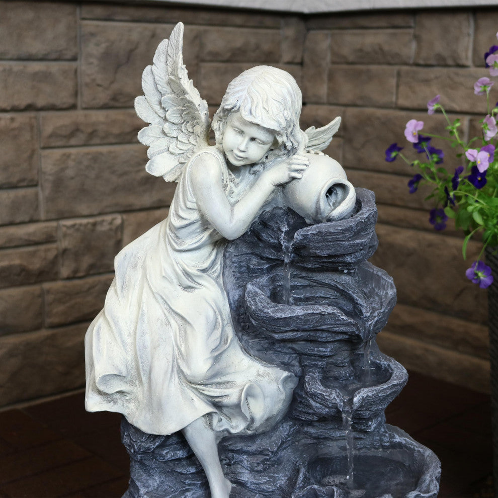Sunnydaze Angel Falls Solar Outdoor Fountain With Battery 29" With LED Light