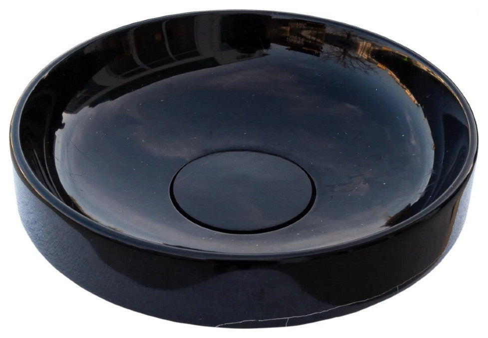 Natural Stone Toros Black Marble Above Counter Vessel Sink Polished (D)16" (H)6"