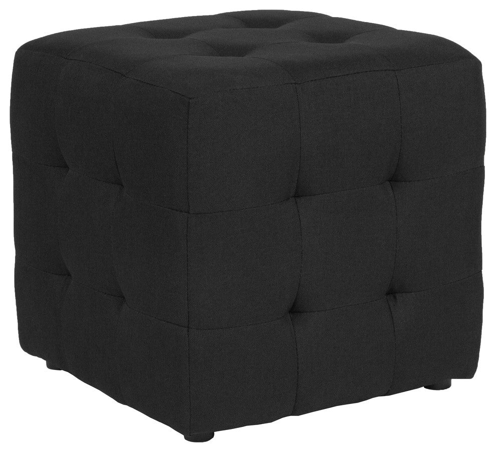 Avendale Tufted Upholstered Ottoman Pouf in Black Fabric