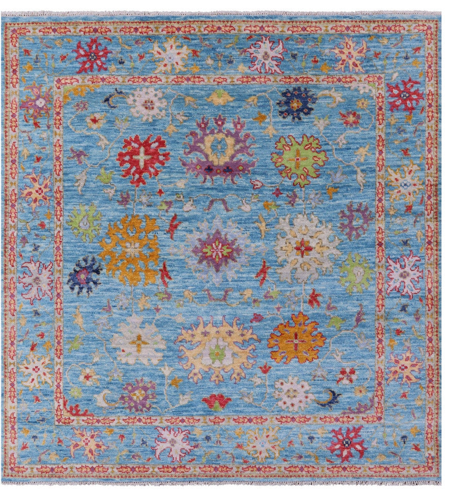 8' Square Handmade Turkish Oushak Wool Rug - Q13392