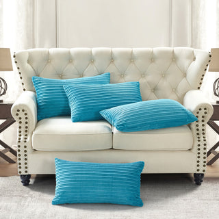 Ribbed Flanned Pillow Shell 4 Piece Set, Sky Blue, 14" X 26"