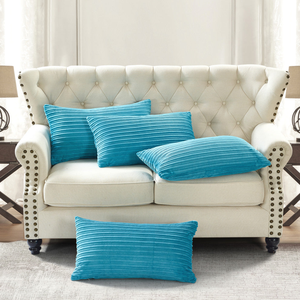 Ribbed Flanned Pillow Shell 4 Piece Set, Sky Blue, 14" X 26"