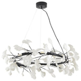8-Light Black Chandelier With Matte White Leaf Petals