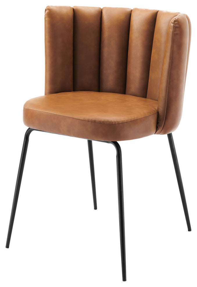 Dining Chair, Set of 2, Tan Black, Vegan Leather, Modern Bistro Hospitality