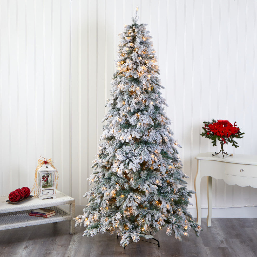 8' Flocked Vermont Mixed Pine Artificial Christmas Tree With 600 LED Lights