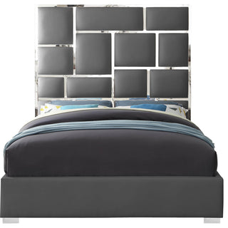 Milan Faux Leather Bed, Gray, Queen
