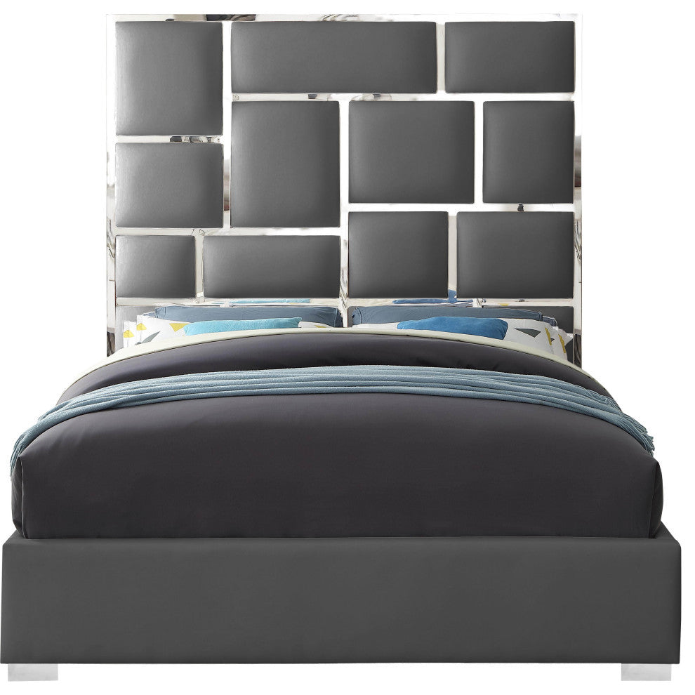 Milan Faux Leather Bed, Gray, Queen
