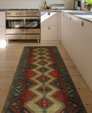 Fine Vintage Distressed Kamil Navy/Red Runner, 3'4x9'7