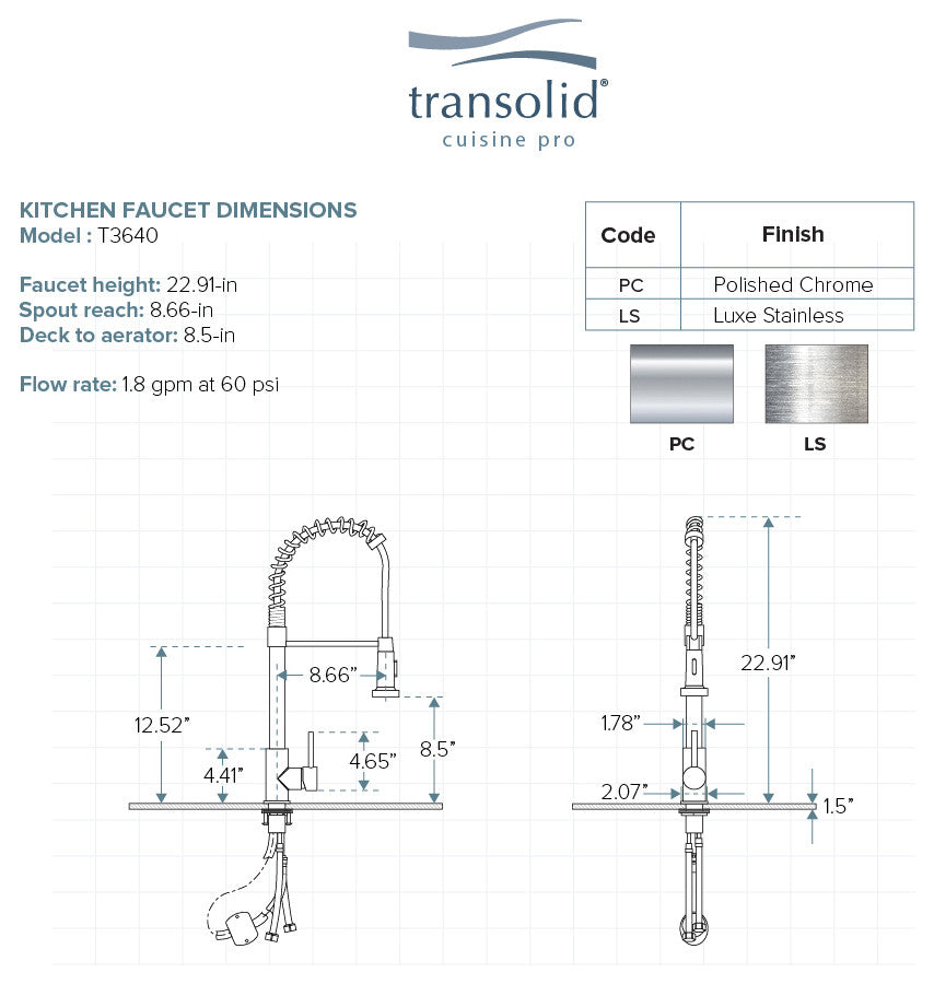 Transolid Cuisine Pro Pull-Out Kitchen Faucet, Polished Chrome