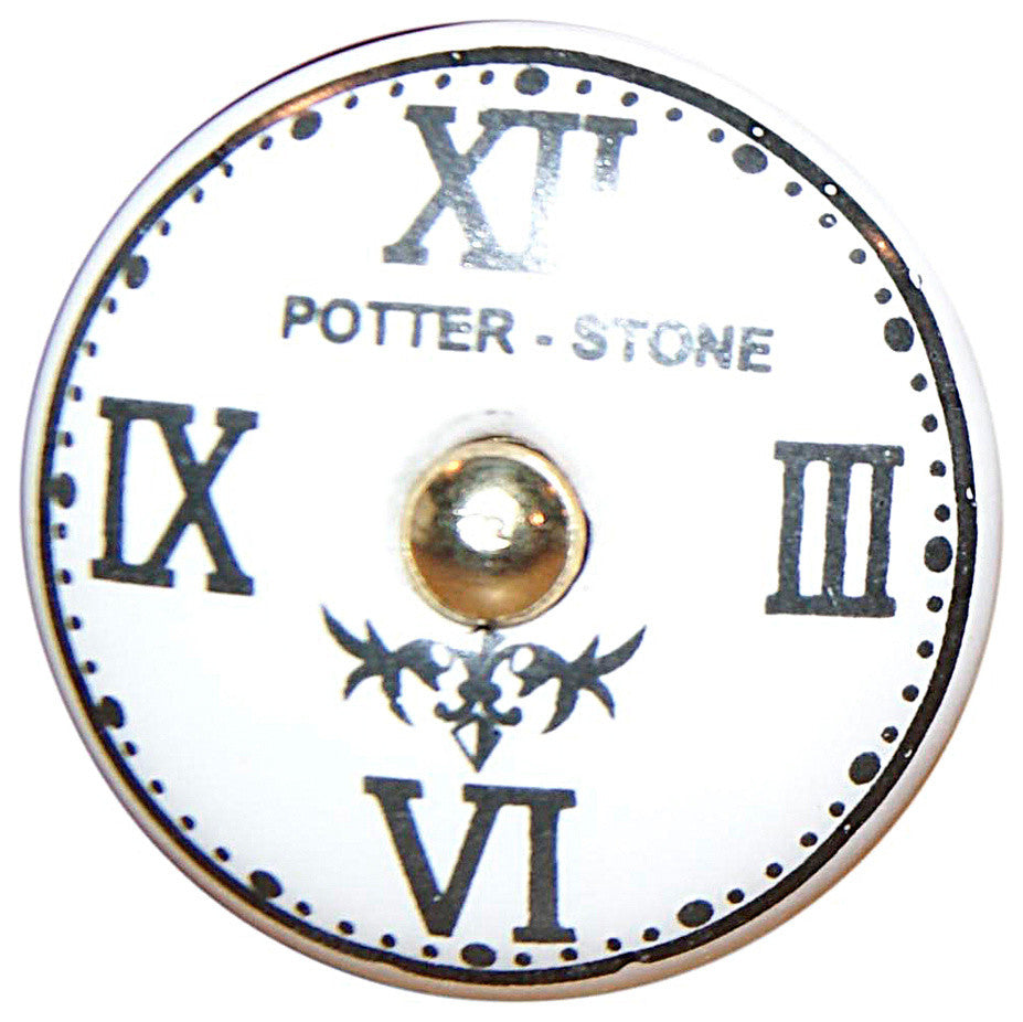Knob-It Vintage Handpainted Ceramic Knobs, Set of 12, White/Black/Gold