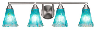 Paramount 4-Light Bath Bar, Brushed Nickel, 5.5" Teal Crystal Glass