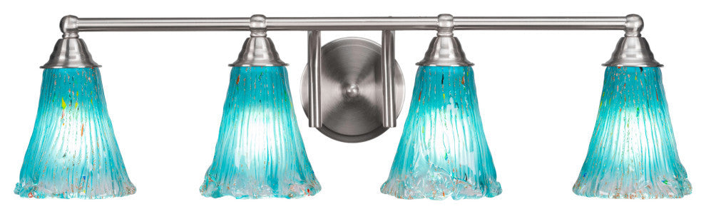 Paramount 4-Light Bath Bar, Brushed Nickel, 5.5" Teal Crystal Glass