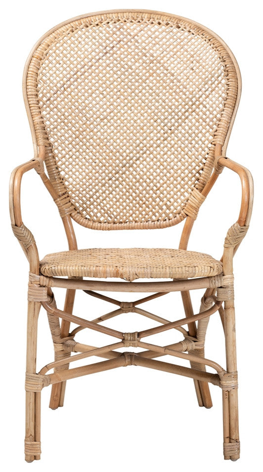 Modern Bohemian Natural Rattan Dining Arm Chair