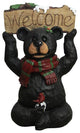 18" Woodland Black Bear With Striped Scarf and "Welcome" Sign Decoration