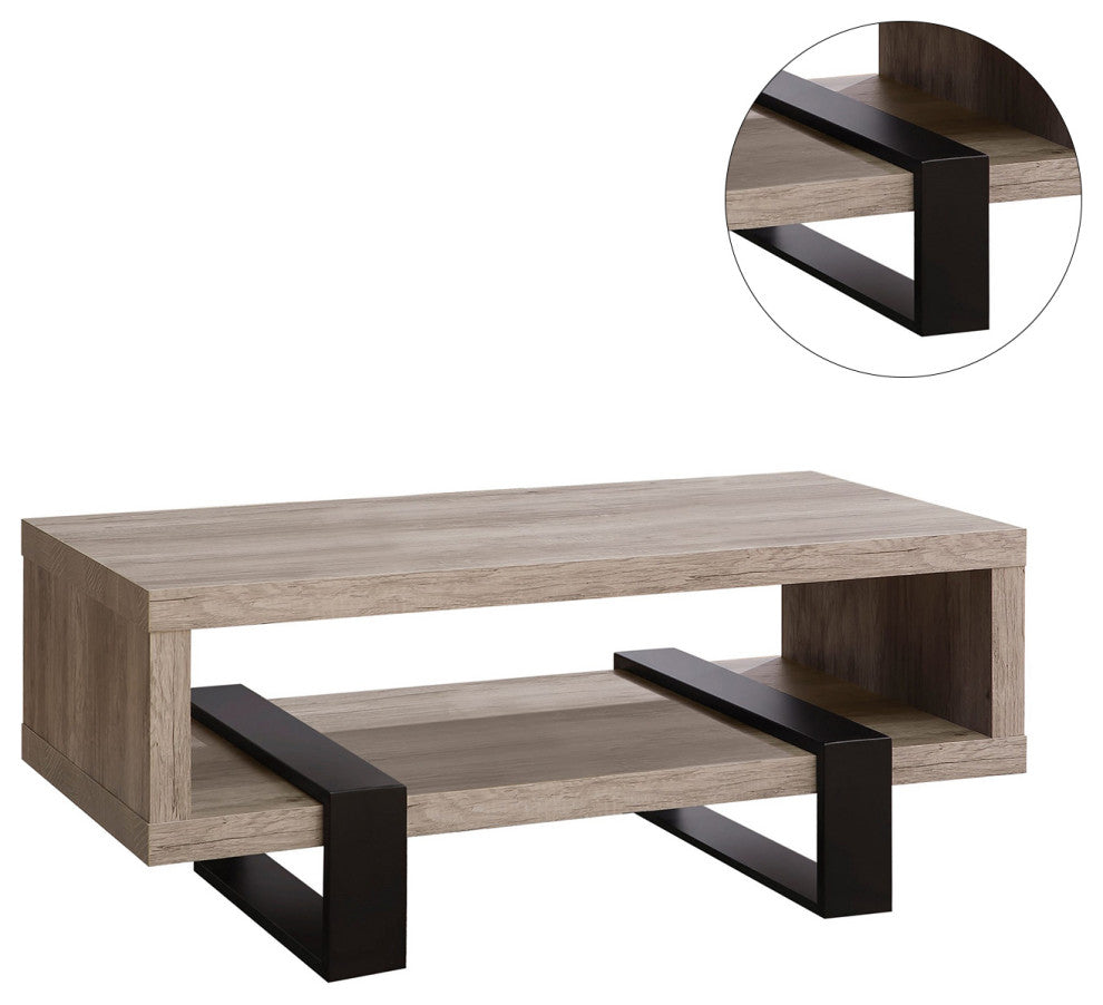 Living Room Coffee Table With Shelf, Gray