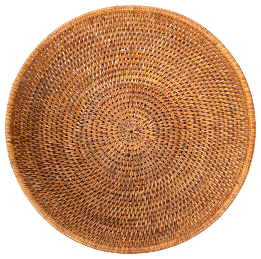 La Jolla Pedestal Rattan Fruit Bowl, Large, Honey-Brown, Honey Brown