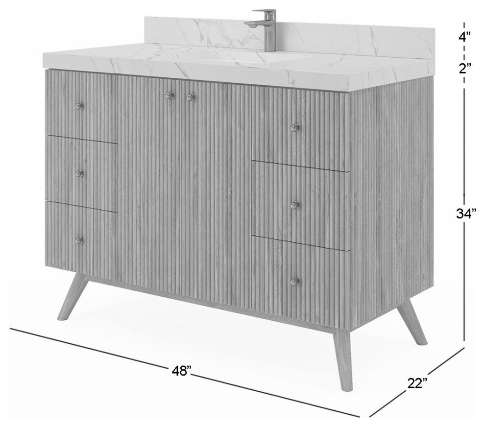 Pasadena 48 Single Sink Bath Vanity in Light Natural Teak 2" Viola Gold