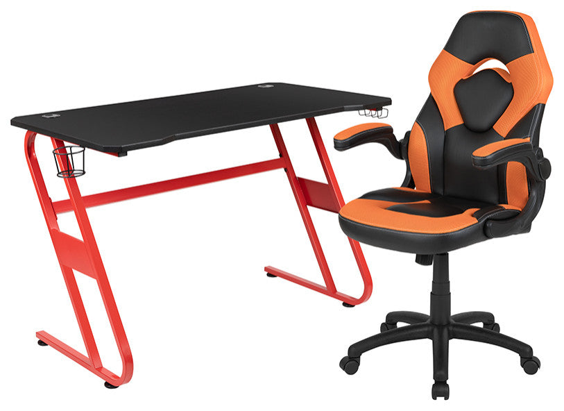 Gaming Desk and Orange/Black Racing Chair Set