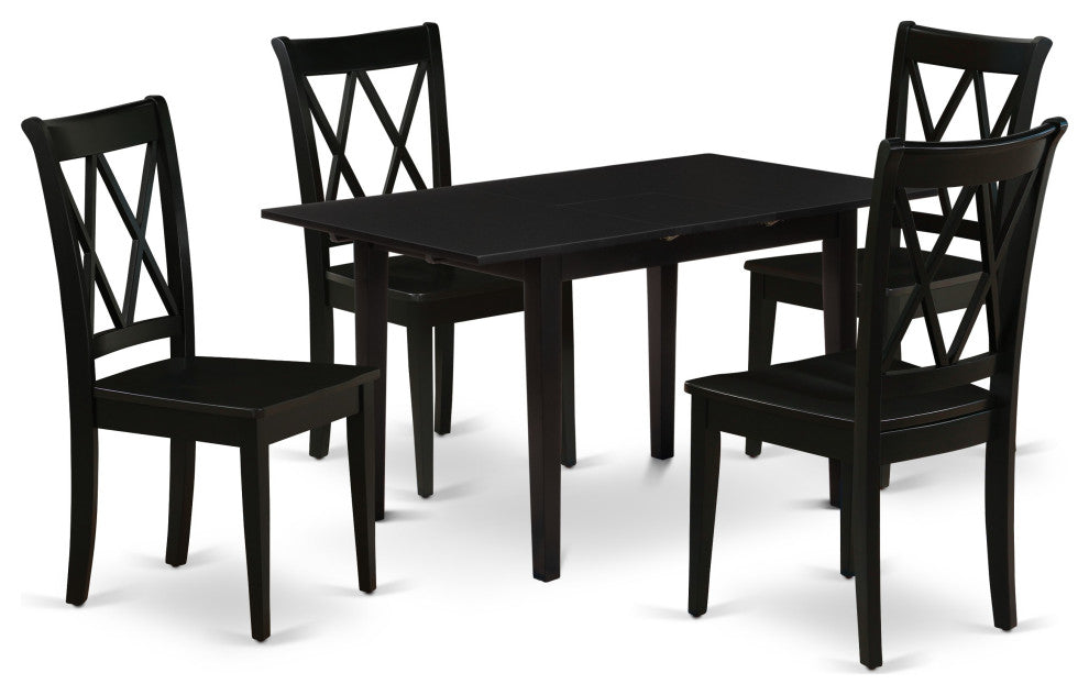 5Pc Wood Dining Table Set 2 Dining Chairs, Butterfly Leaf Dining Table, Black