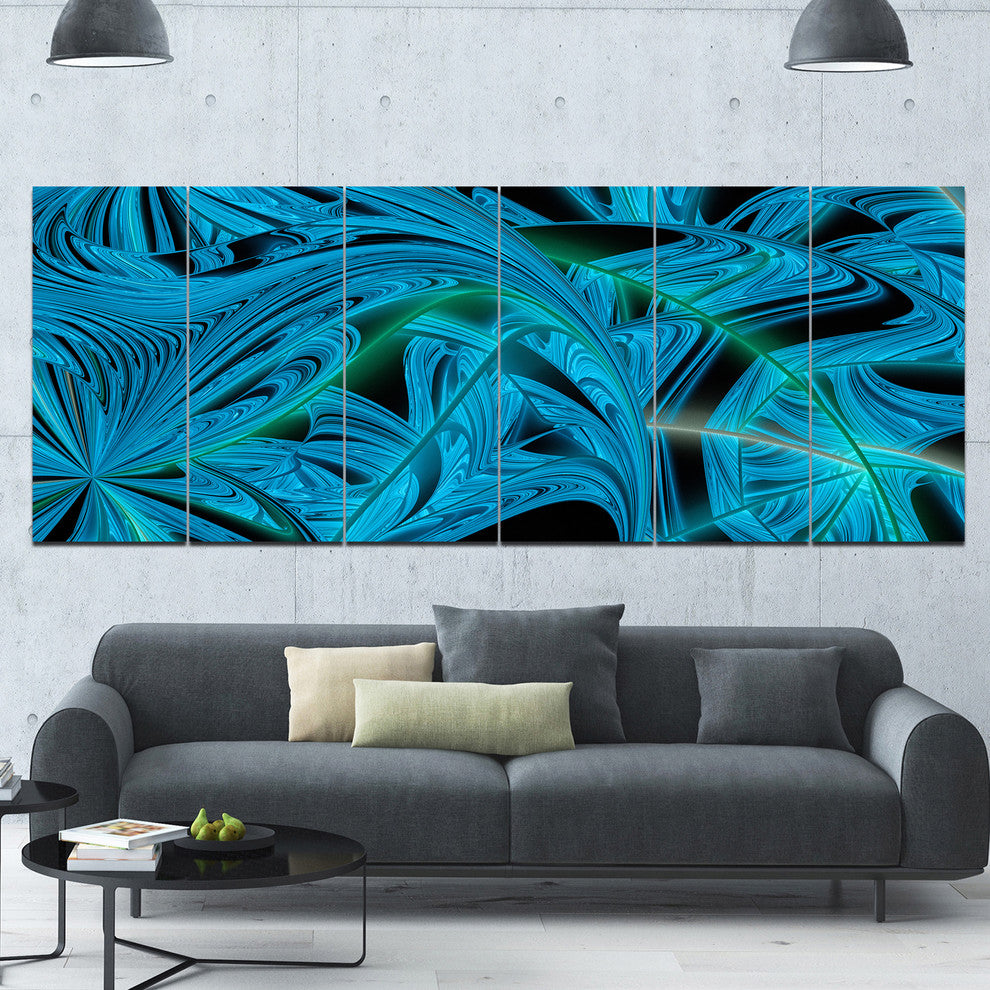 Blue Winter Fractal Pattern, Abstract Art on Canvas, 70"x28", 6 Panels