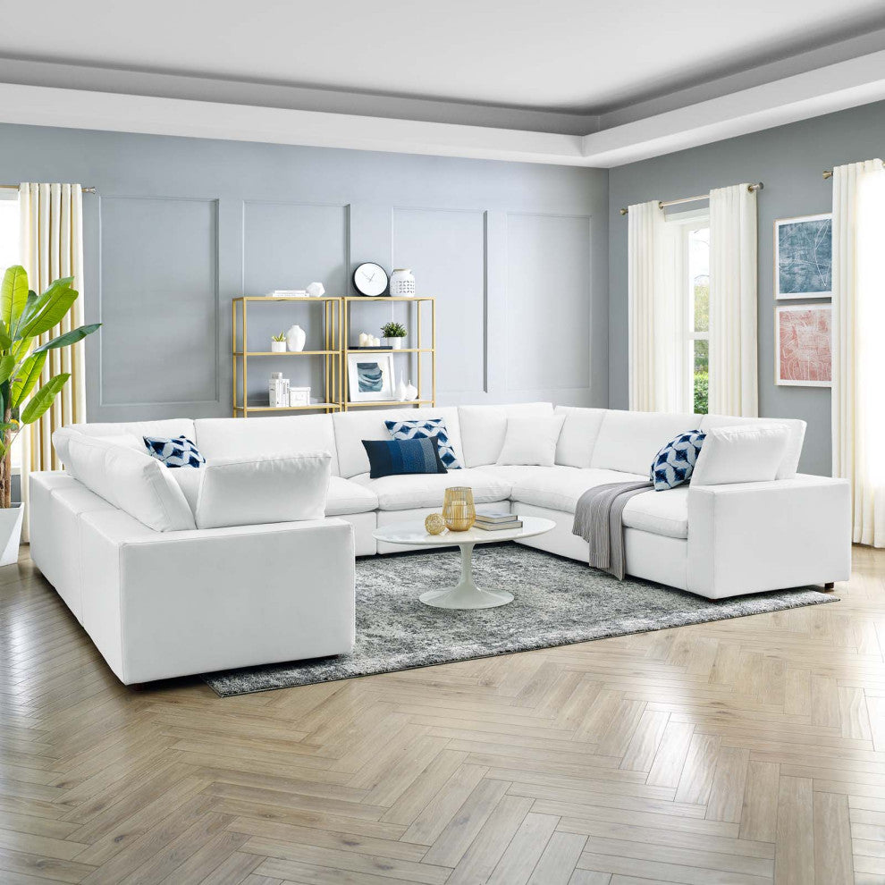 Sectional Sofa Set, Faux Vegan Leather, White, Modern, Living Lounge Hospitality