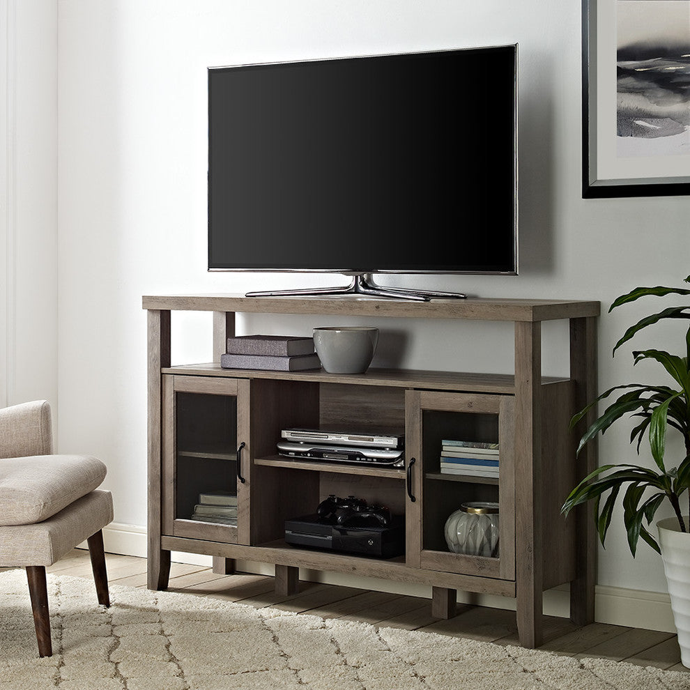 52" Wood Console High Boy Buffet, Gray Wash
