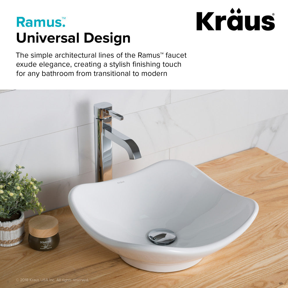 Ramus Single Handle 1-Hole Vessel Bathroom Faucet, Satin Nickel
