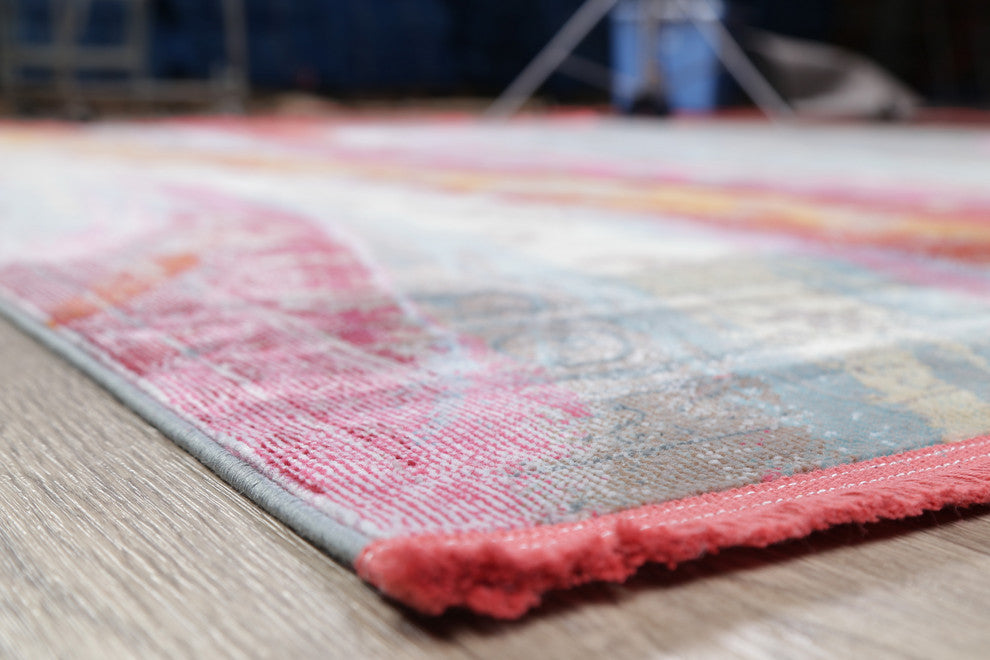 Vintage-Style Abstract Modern Distressed Heat-Set Area Rug, 8 X 10 Ft.