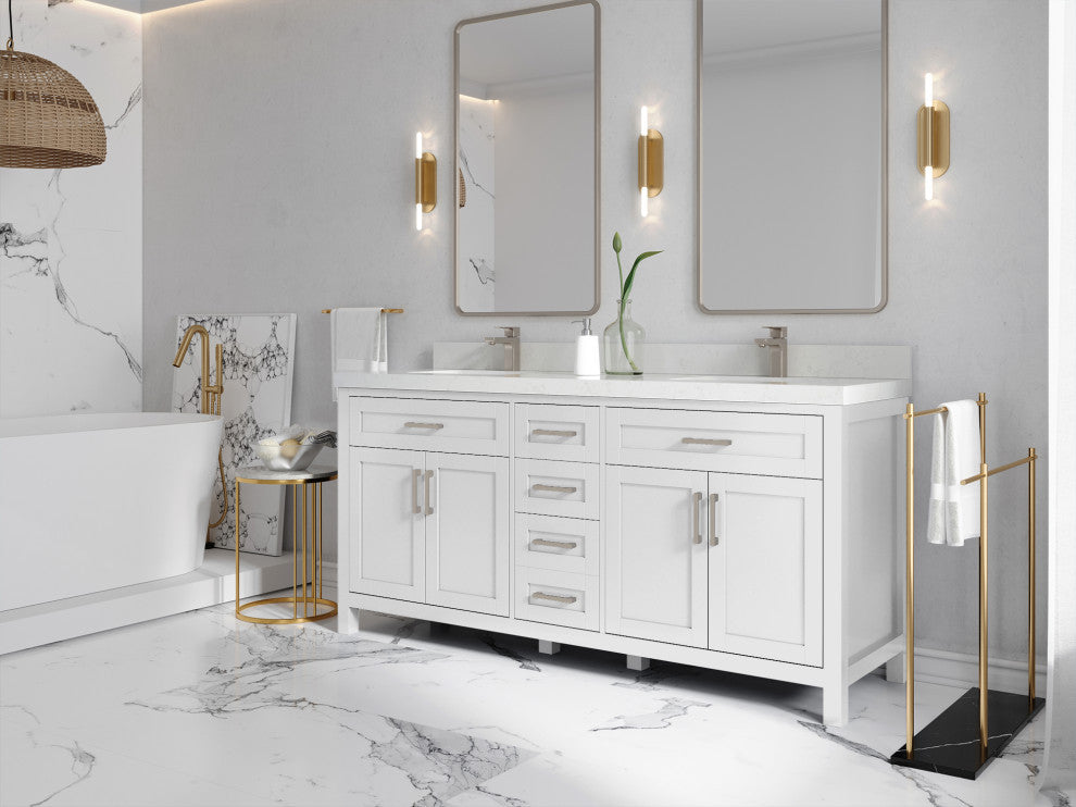 Cambridge 72 Double Sink Bath Vanity in White 2" Carrara Quartz
