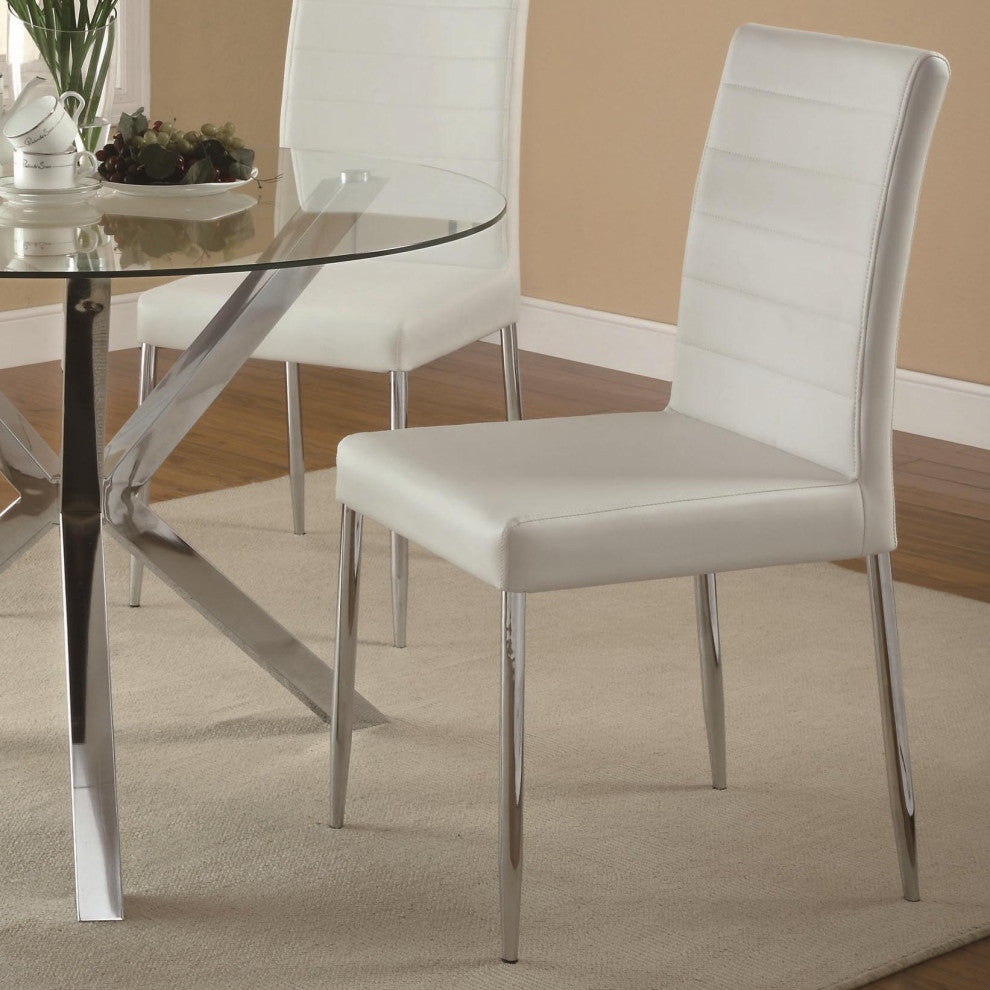 Set of 4 Dining Chairs, White and Chrome