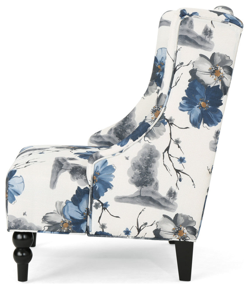 GDF Studio Alonso Contemporary Wingback Fabric Club Chair, Print/Dark Brown