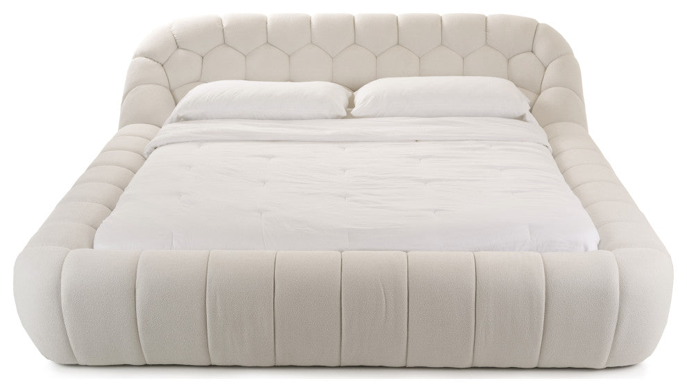 Yolonda Modern Off-White Fabric Bed, Queen