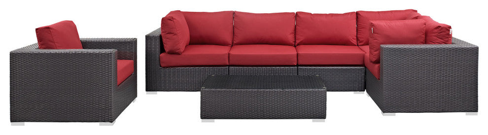Espresso Red Convene 7-Piece Outdoor Patio Sectional Set