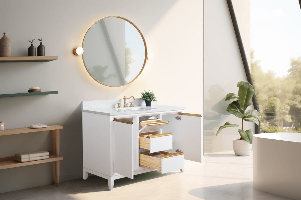 Vanity Art Bathroom Vanity With Sink, White, 48" Single