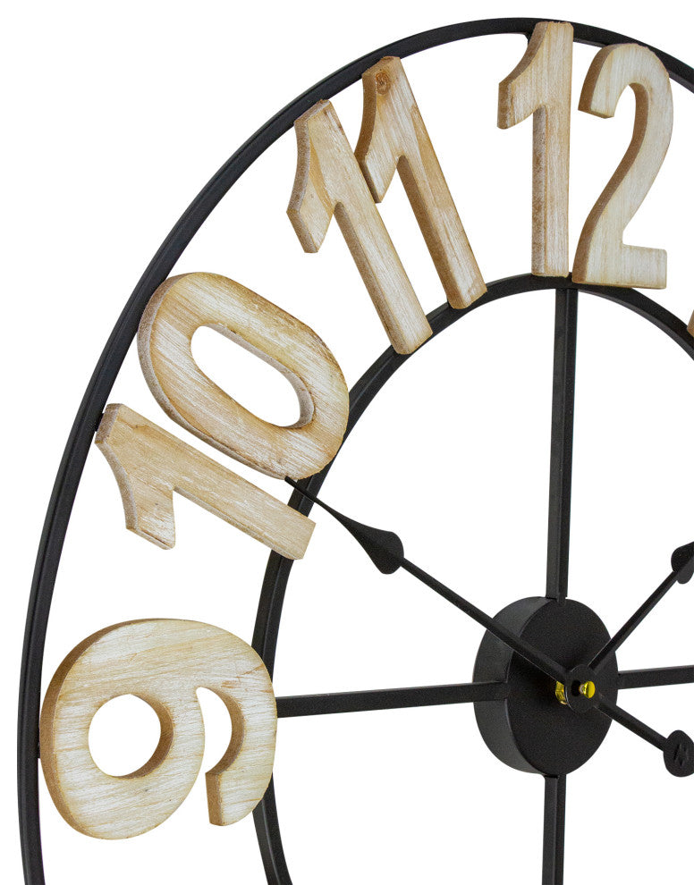 24" Metal Framed Battery Operated Round Wall Clock With Block Numbers