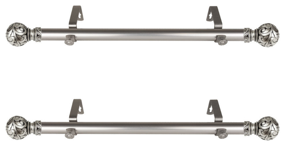 Emperor 1" Diameter Side Curtain Rod 12-20" Long, Set of 2, Satin Nickel