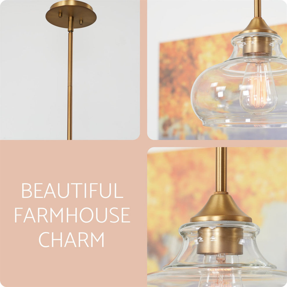 Kira Home Harlow 9" Farmhouse / Schoolhouse / Rustic Pendant Light, Glass Shade