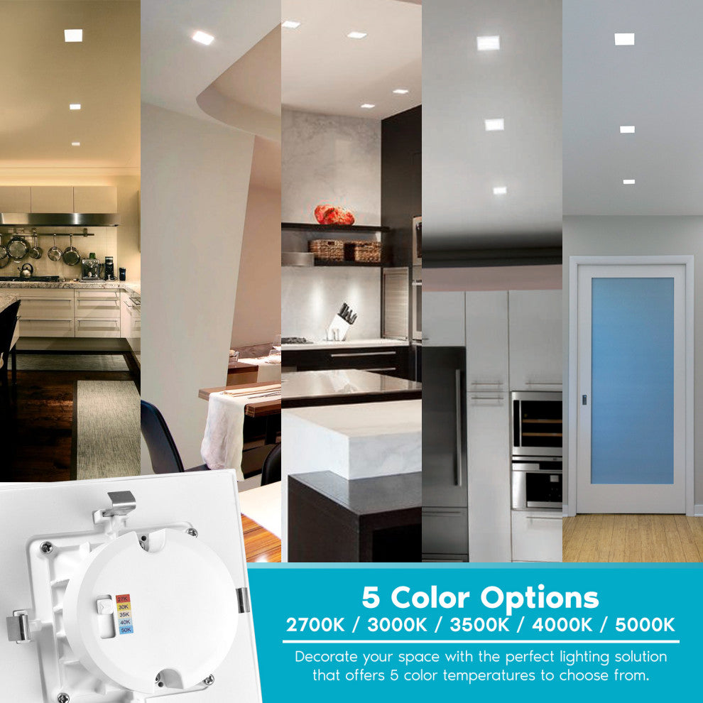 4" Square Recessed LED Lights 5 CCT Dimmable 750lm 6-Pack
