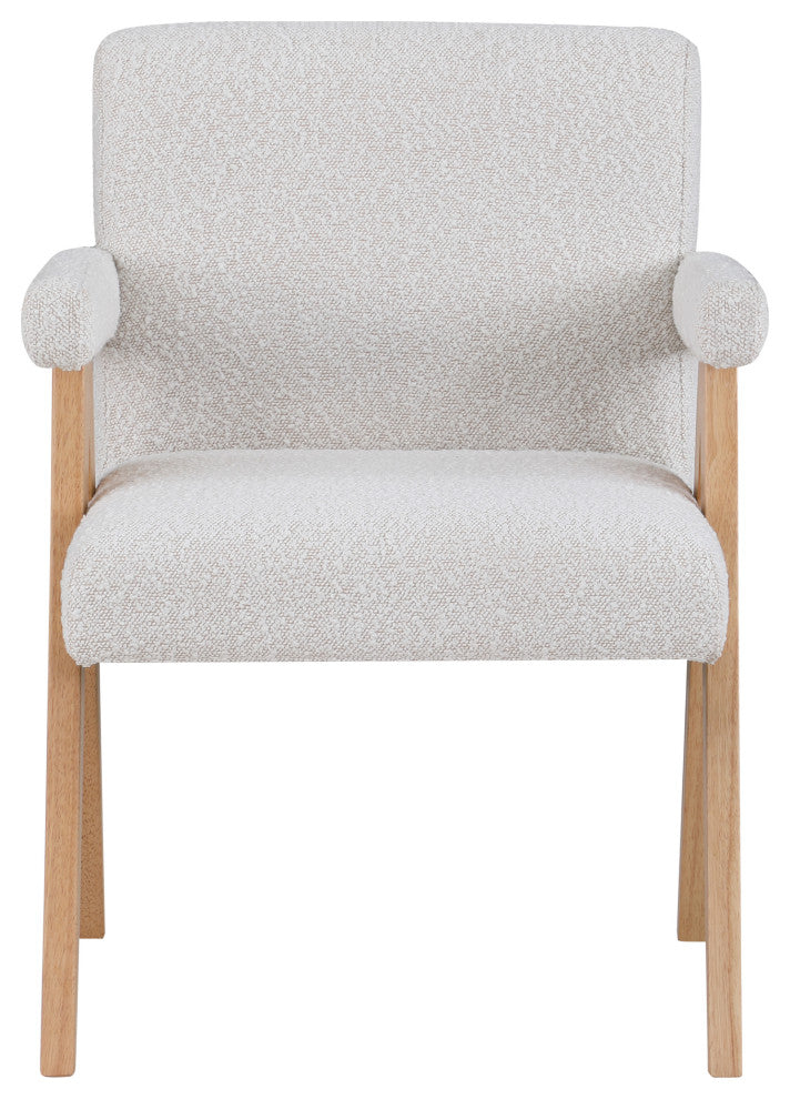 Woodloch Boucle Fabric Upholstered Accent Chair, Cream, Natural Finish